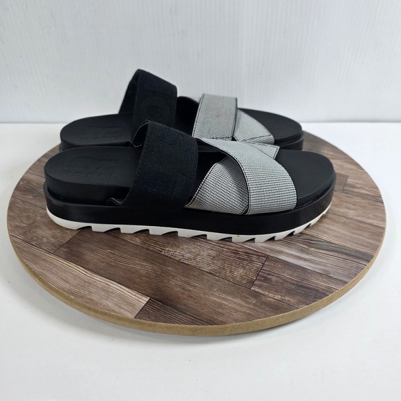 Sorel Shoes - Sorel Roaming Sport Slide Sandals Womens 7 Black White Crisscross Elastic Strap